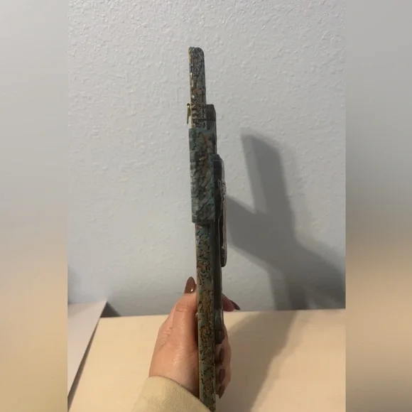 Cross Wall Decor Painted Teal w/ Silver Emblem and Brushed Gold - Picture 4 of 6